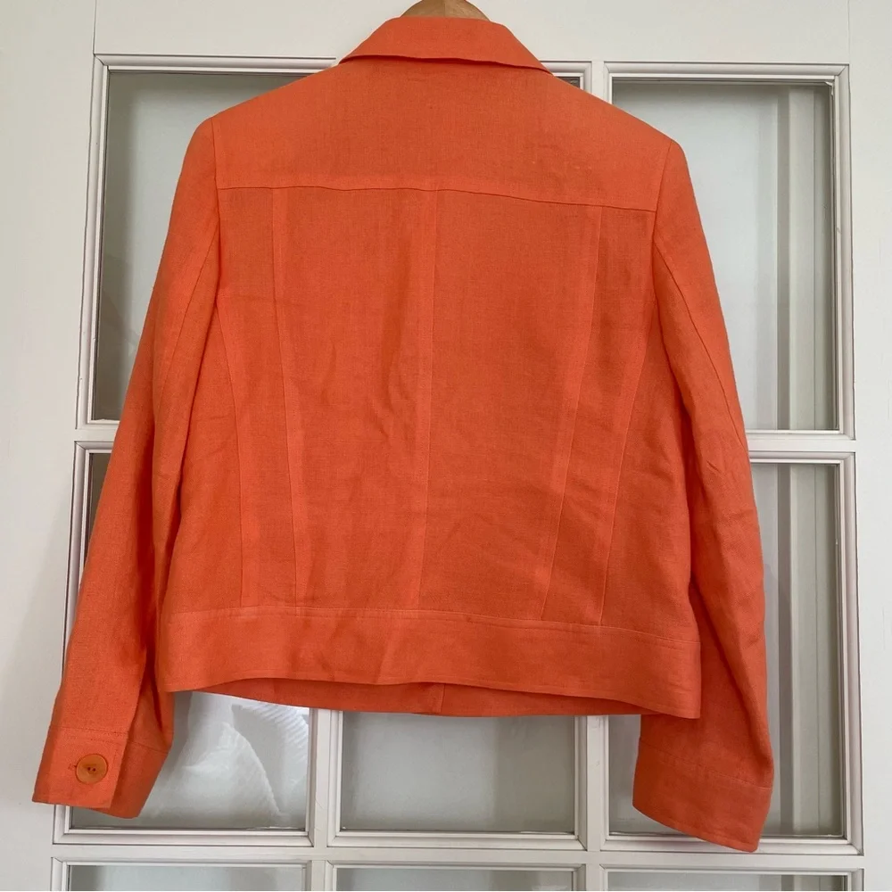 Talbots 100% linen bright orange collared short jacket women's size 8 - Picture 5 of 7